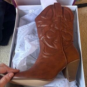 KAYLEEN By Los Angeles Cognac Western Ankle Boots